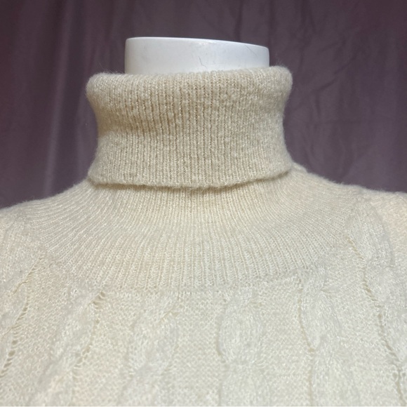 Anamá Turtleneck Colorblock Mixed-Knit Poncho Sweater Ivory Size L - Picture 6 of 12